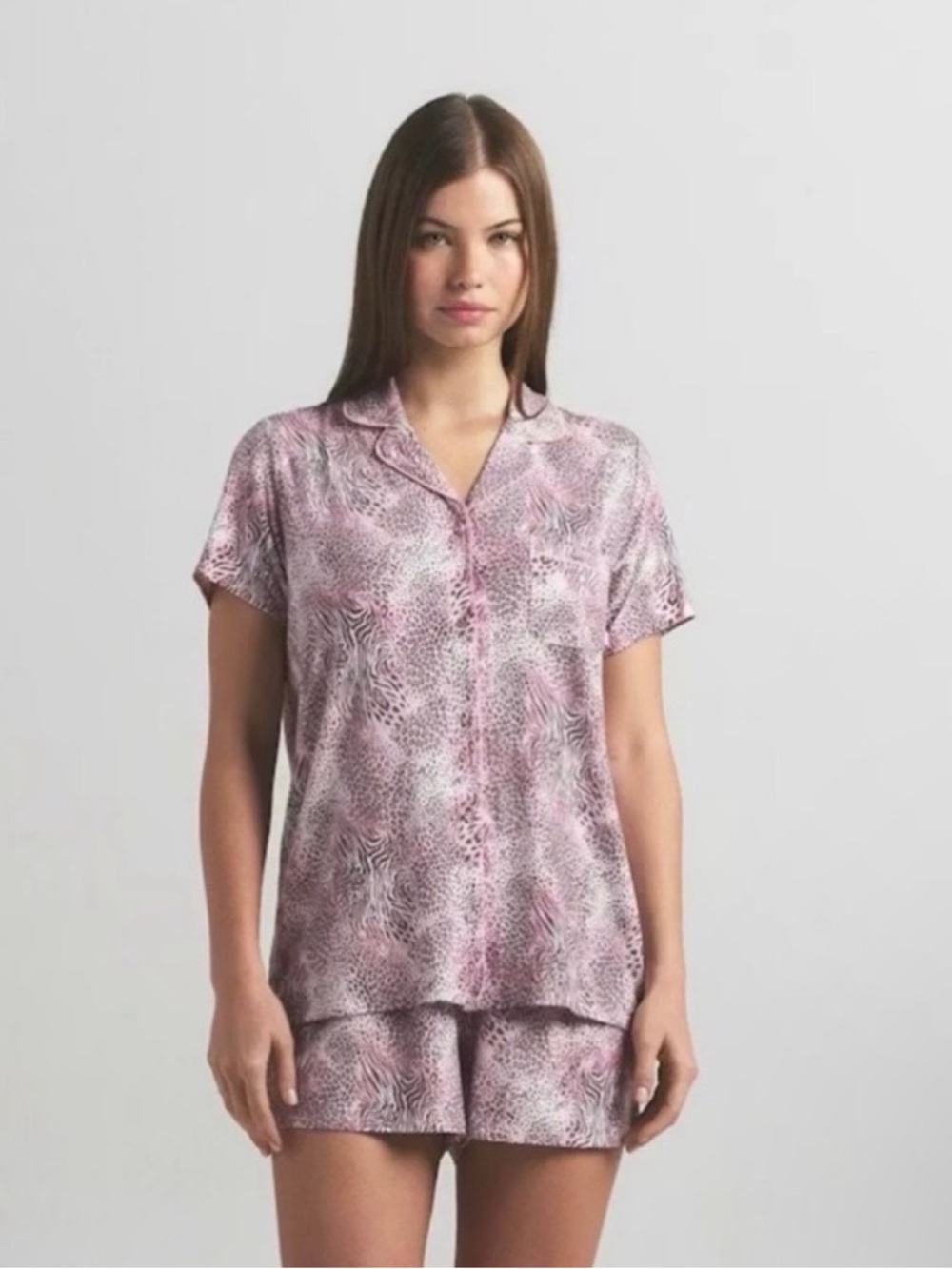 SKIMS Pink Animal-Print Short Pajama Set